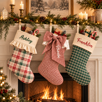 Personalized Christmas Stocking With Name – Custom Embroidered Fabric Stocking With Cuff Options, Family Mantel Decor & Christmas Gift KH12