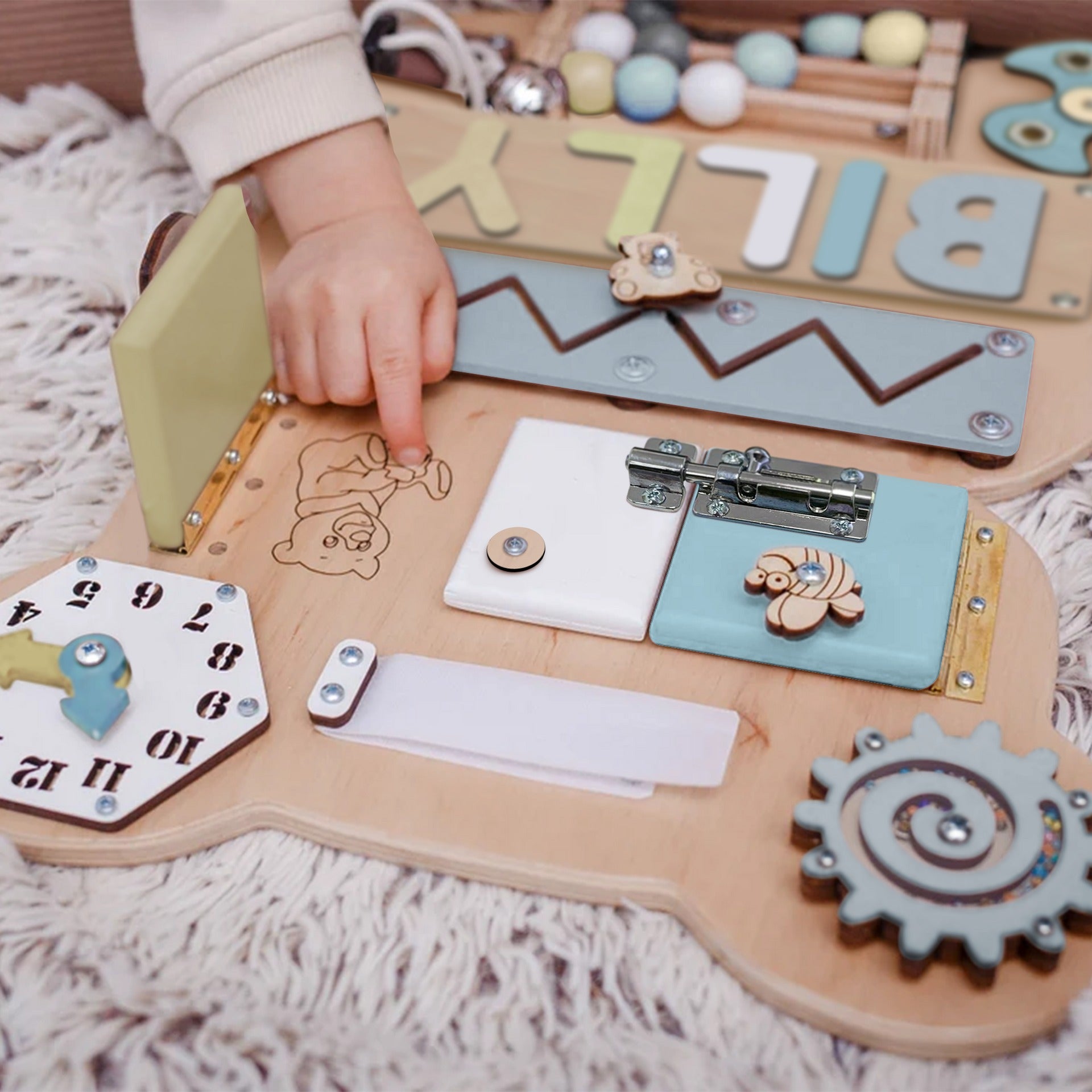 Personalized Bear Busy Board - Wooden Montessori Toys | KindlyToys