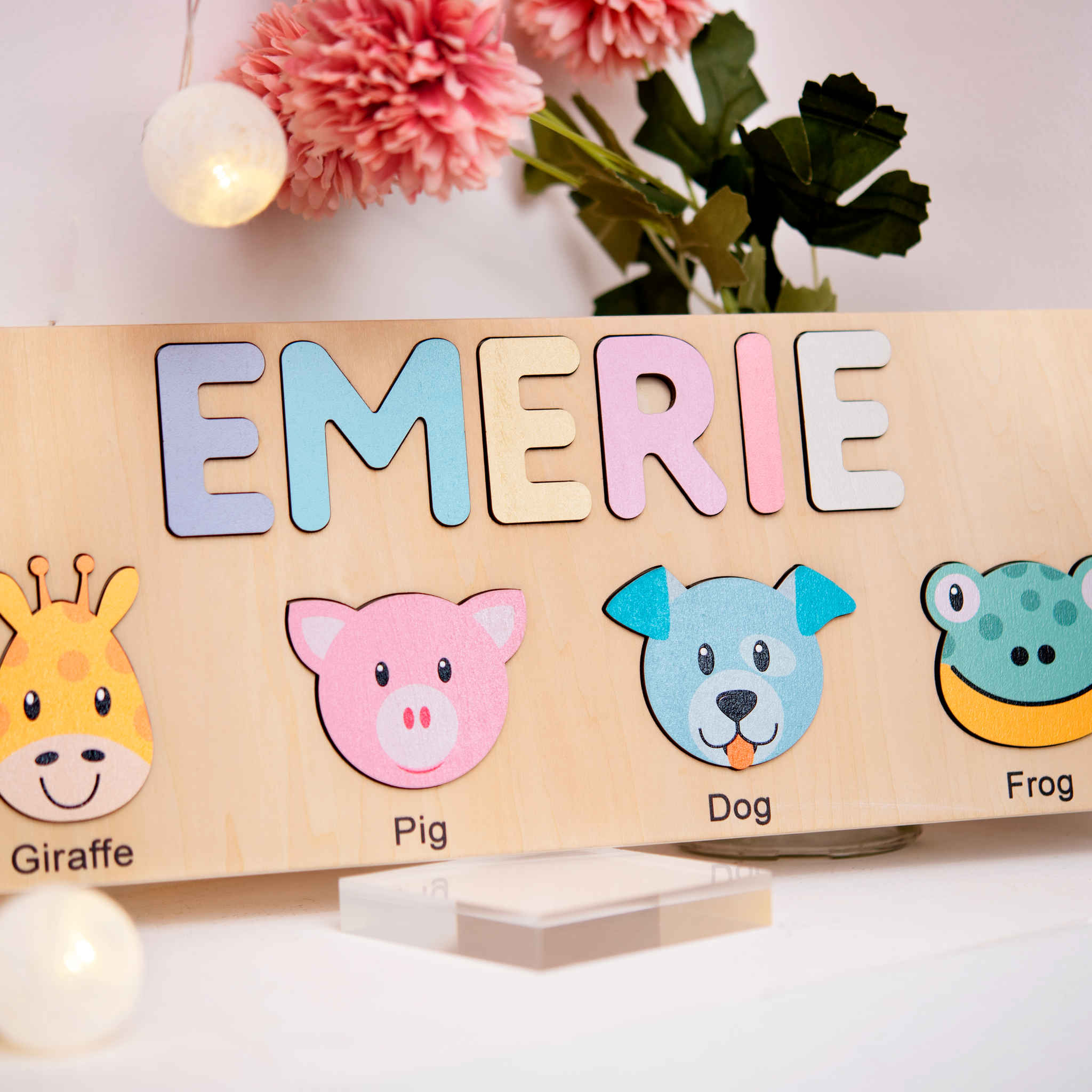 Cute Big Head Animals Personalized Name Puzzle - Wooden Montessori Toys | KindlyToys