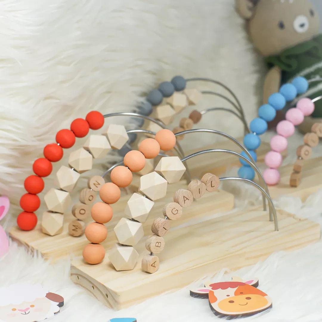 Personalized Rainbow Abacus, Montessori Nursery Decor Bohemian Toys | Kindlytoys