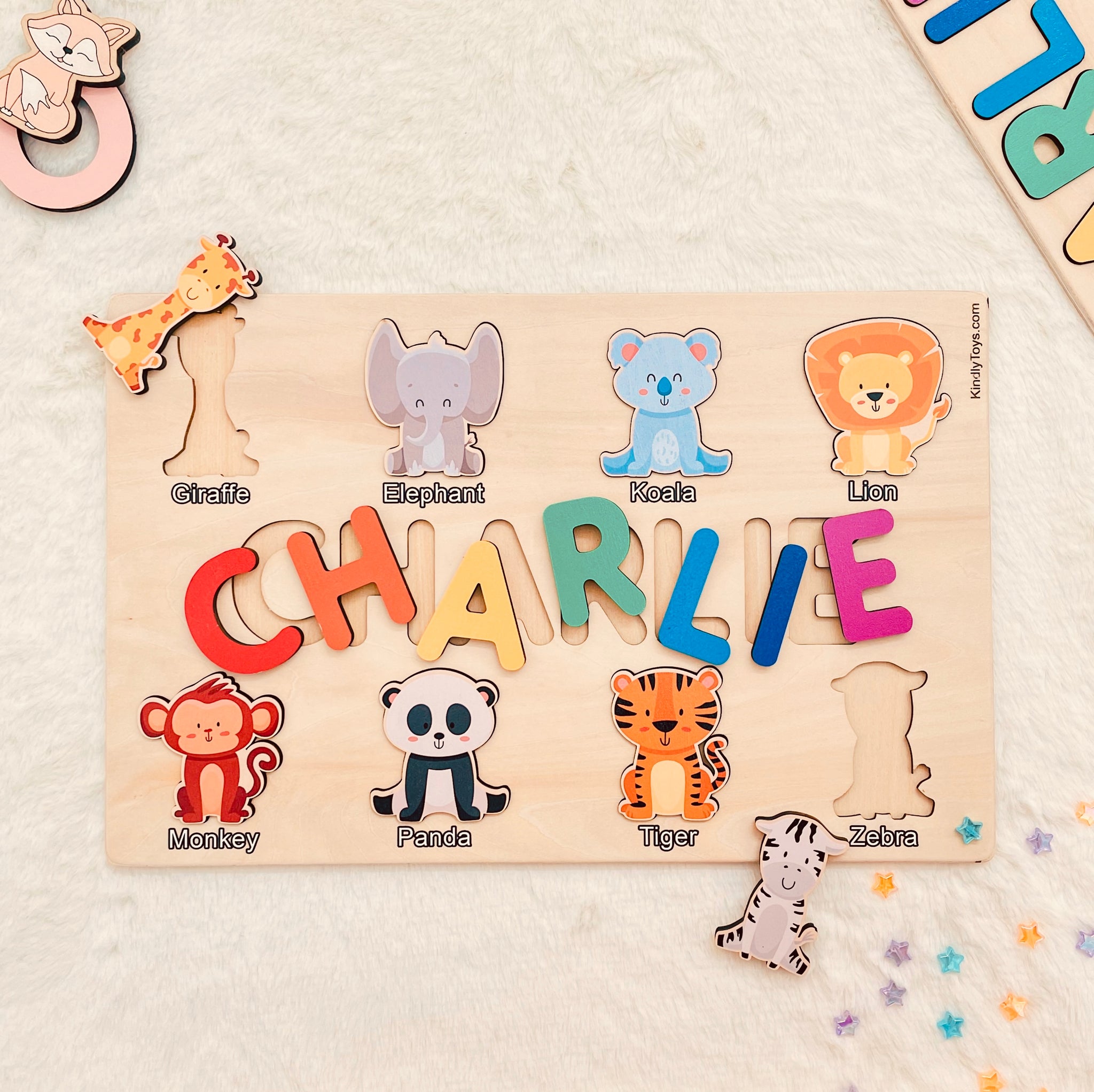 Wild Animals Personalized Name Puzzle - Wooden Montessori Toys | KindlyToys