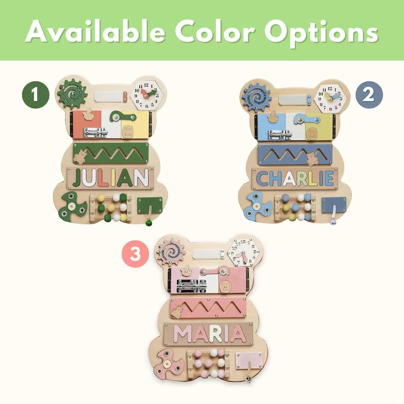 Personalized Bear Busy Board - Wooden Montessori Toys | KindlyToys