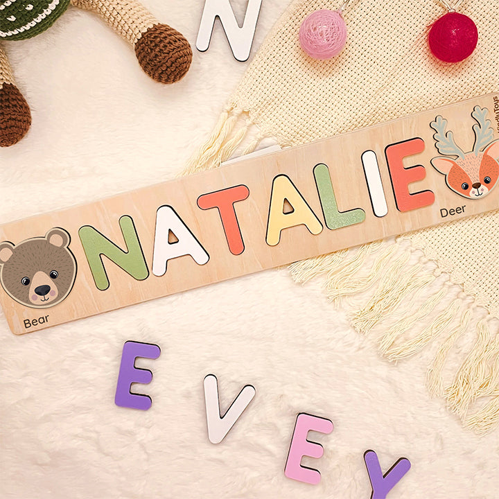 Animal Heads Personalized Name Puzzle - Wooden Montessori Toys | KindlyToys